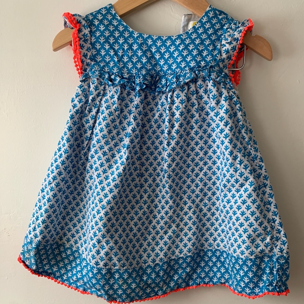 Baby Boden Blue dress with pink embellishments ( matching bloomers) sz 12-18